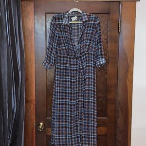 SHEER PLAID BUTTON UP DRESS